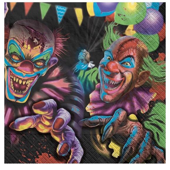 200 Count Creepy Carnival Clown Blacklight Reactive Halloween Beverage Napkins - Picture 1 of 5